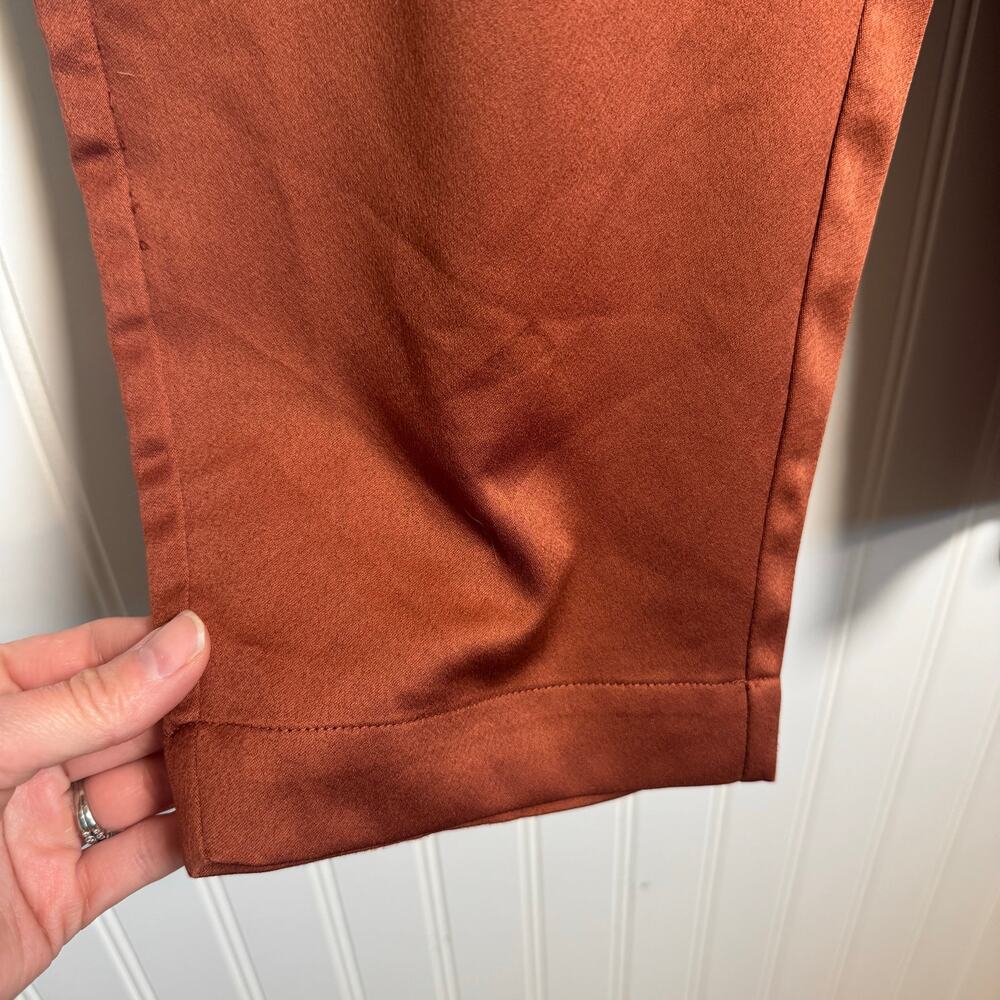 Abercrombie & Fitch Paperbag High-Waist Pull-On Satin Pants Rust Orange Womens L - Picture 4 of 10